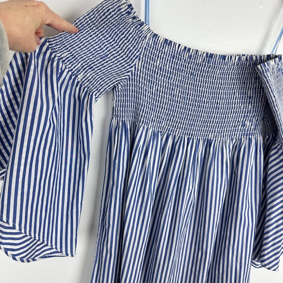 SOLD Zara babydoll Mini Dress flare bell sleeves Striped Off Shoulder Smocked XS - Picture 5 of 9